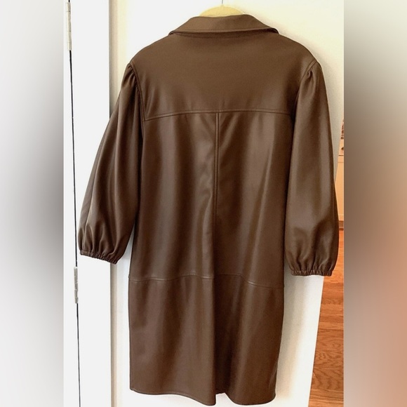 7 For All Mankind Faux Leather Puff Sleeve Dress in Saddle medium size - Picture 7 of 10